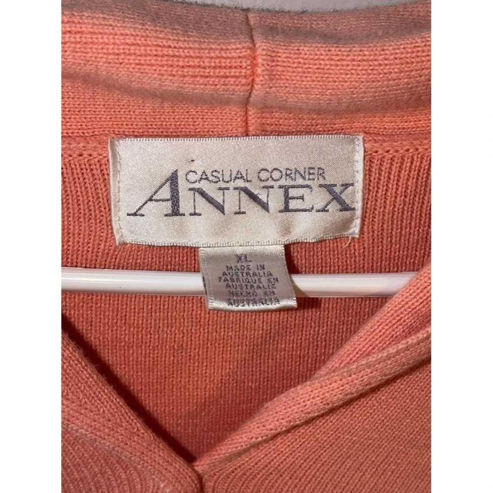 Casual Corner Annex Coral Pink Ribbed Knit Button Front Cardigan Sweater XL